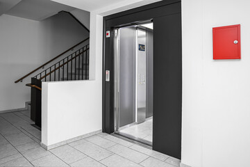 View of modern elevator in residential building