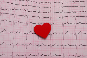 Heart on heart beat cardiogram. Electrocardiogram. ECG.