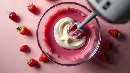 Hand Mixer Blending Fruit Puree and Mascarpone