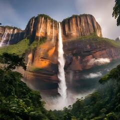 Fototapeta premium A view of Angel Falls with a vivid sky