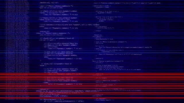 Digital glitch effect with noise. Error signal. Virus code software hack concept. Warning, hacking and hologram code for system cyber security threat Background 4K 3D programming phishing ransomware