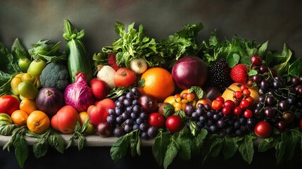 Vibrant Still Life of Fresh Produce: A Colorful Abundance of Fruits and Vegetables