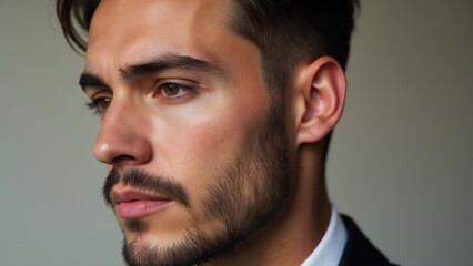Obraz premium A perfect beard style for small face, focusing on sharp, clean edges and minimal bulk for a refined look.