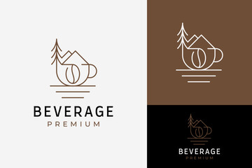Mountain Cup Coffee Tree Emblem Badge Logo Design Branding Template