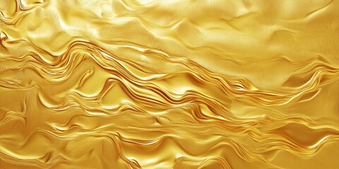 Luxurious gold liquid texture background. Smooth flowing lines create shimmering effect. Rich golden hues, glossy surface. Opulent design with vibrant glow. Captivating abstract art piece. Perfect