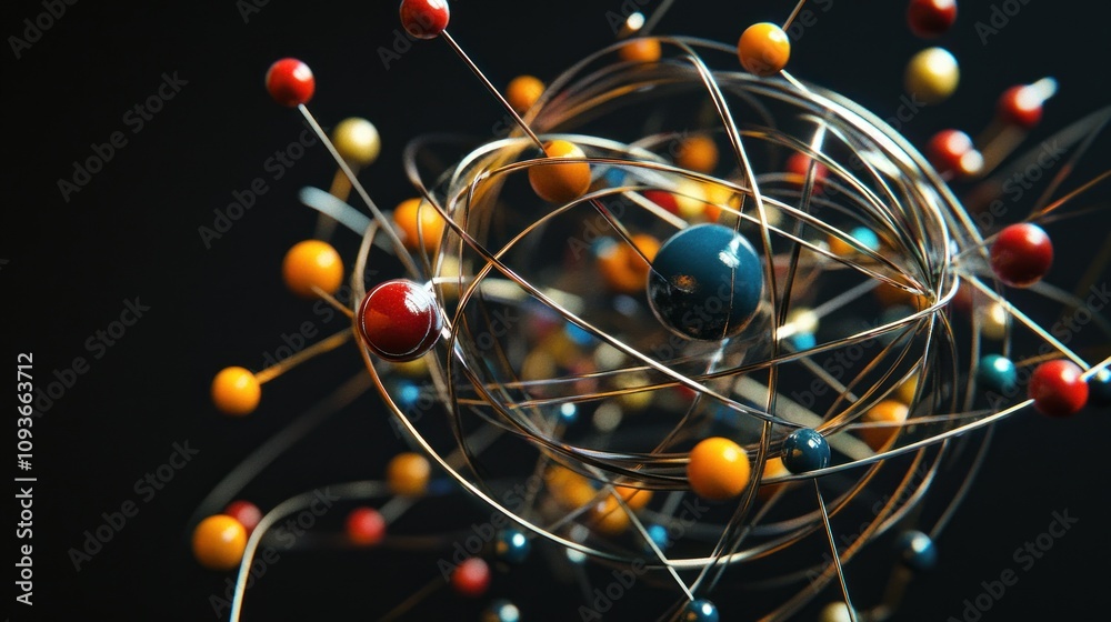 Aufkleber Abstract 3D rendering of a colorful sphere with interconnected wires, representing a complex network.