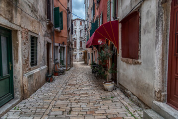 Beautifully landscaped streets and small squares in Rovinj, Istria, Croatia