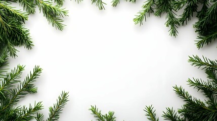 gałęzie sosny, białe tło, ilustracja wektorowa, ramka świąteczna, minimalistyczny styl, miejsce na tekst, prosty design, delikatne detale, ilustracja kartki świątecznej, bożonarodzeniowy motyw, płaska