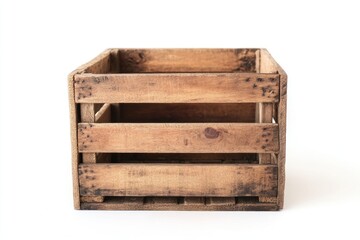 A vintage wooden crate isolated on a white background.