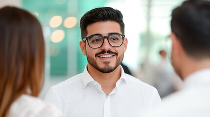 Business mindset strategy concept. Business Networking Event with Confident Attendee