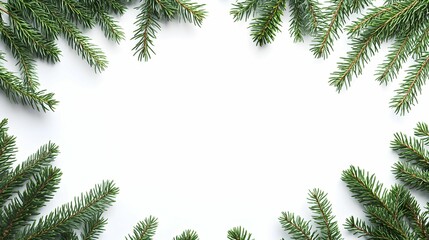 gałęzie sosny, białe tło, ilustracja wektorowa, ramka świąteczna, minimalistyczny styl, miejsce na tekst, prosty design, delikatne detale, ilustracja kartki świątecznej, bożonarodzeniowy motyw, płaska