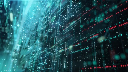 Obraz premium Digital binary code matrix background - 3D rendering of a scientific technology data binary code network conveying connectivity, complexity and data flood of modern digital age