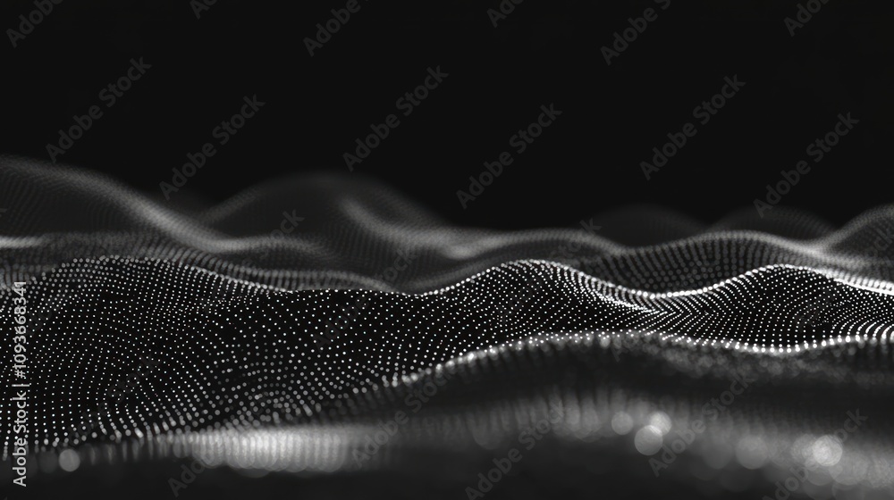 Poster Abstract digital wave pattern with white dots on a black background.