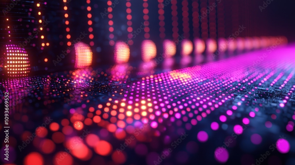Aufkleber Abstract pattern of glowing red and pink circles on a dark background