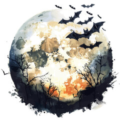 A watercolor vector of Full Halloween Moon, isolated on a white background. Full Halloween Moon vector