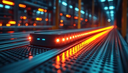 Fototapeta premium A futuristic device with glowing lights on a metal track