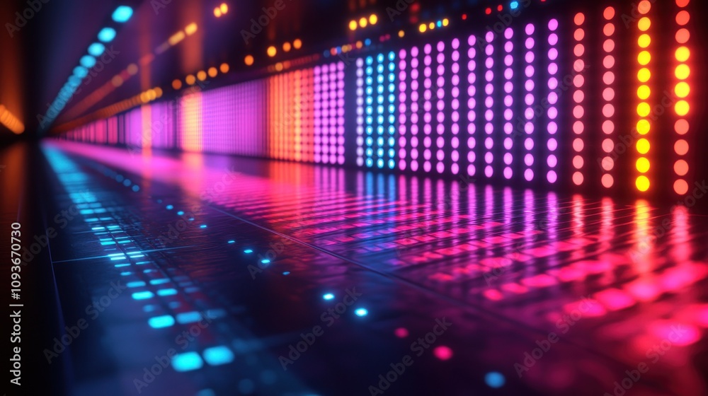 Aufkleber illuminated corridor with colorful led lights and reflective floor