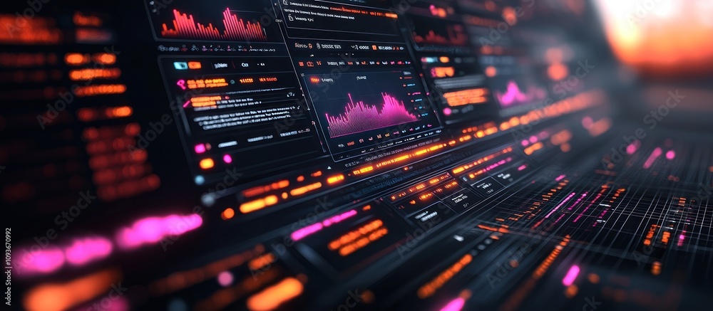 Poster Futuristic Interface with Data Visualization and Graphs