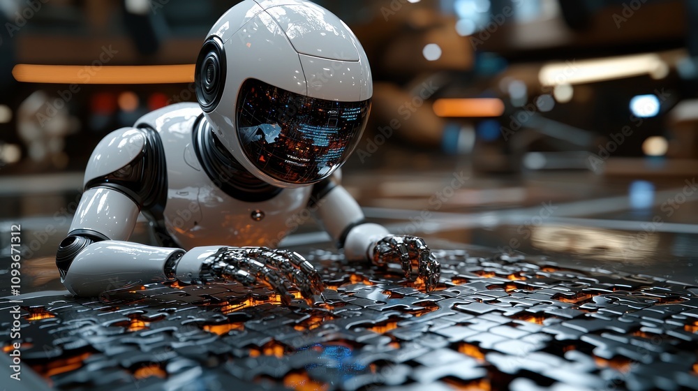 Poster A White Robot Interacting with a Puzzle-Like Surface