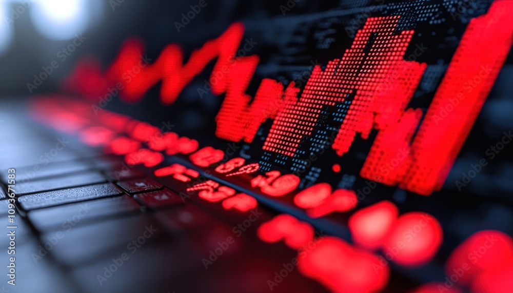 Aufkleber Red LED Stock Market Graph Displaying Sharp Decline