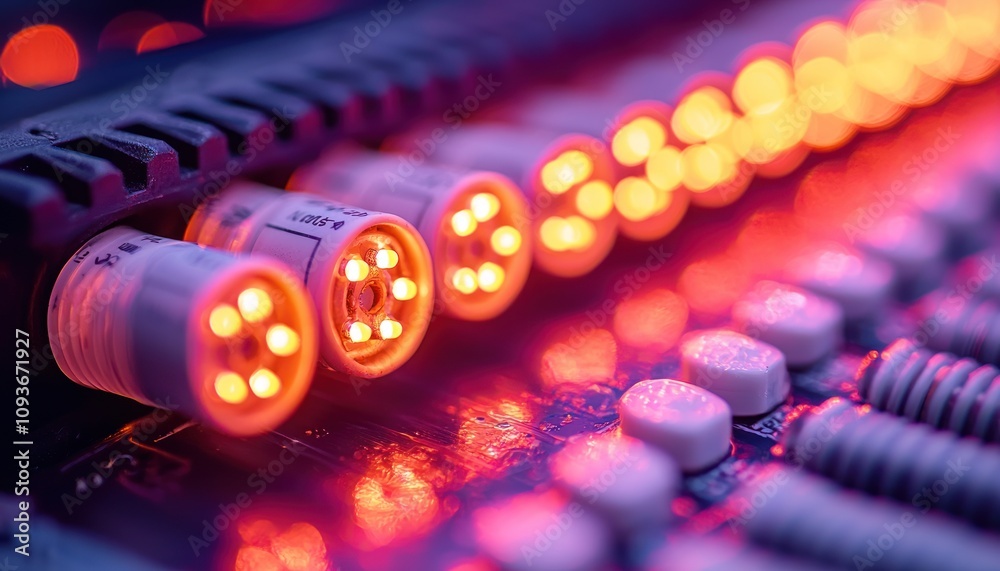Poster close-up of illuminated electronic circuit board components