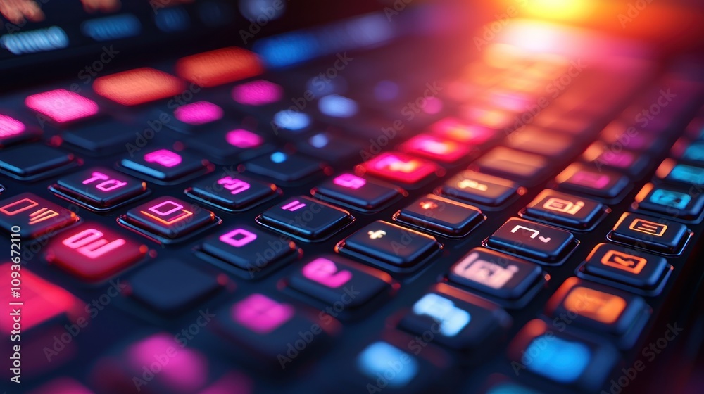 Poster Close-up of a Black Keyboard with Illuminated Keys