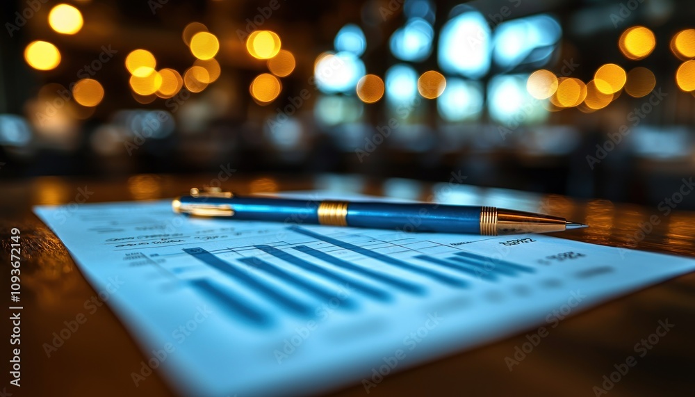 Poster A Pen Lying on a Bar Graph Against a Blurred Bokeh Background
