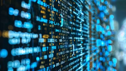 Naklejka premium Digital binary code matrix background - 3D rendering of a scientific technology data binary code network conveying connectivity, complexity and data flood of modern digital age