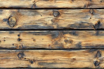Naklejka premium Close-up of Weathered Wooden Planks with Knots and Grain