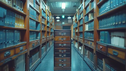 drawers of filing cabinets for storing data, archives and documents