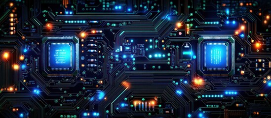 Fototapeta premium Close-up of a Circuit Board with Glowing Components