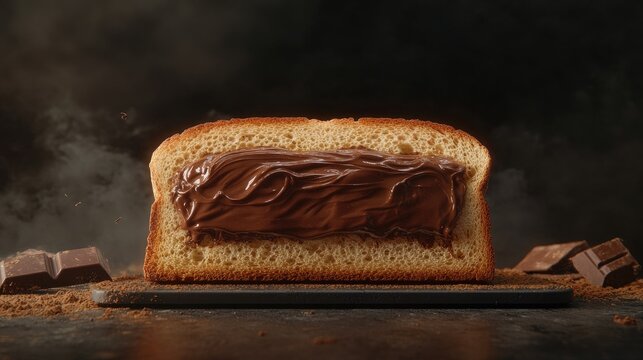 Delicious chocolate spread between freshly baked bread kitchen food photography cozy atmosphere close-up tempting dessert