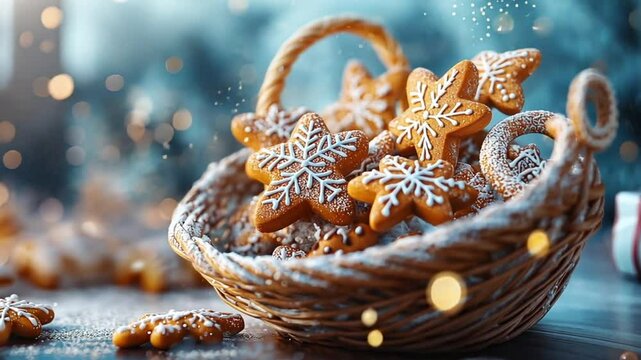 Gingerbread cookies shaped like stars and dusted with powdered sugar.