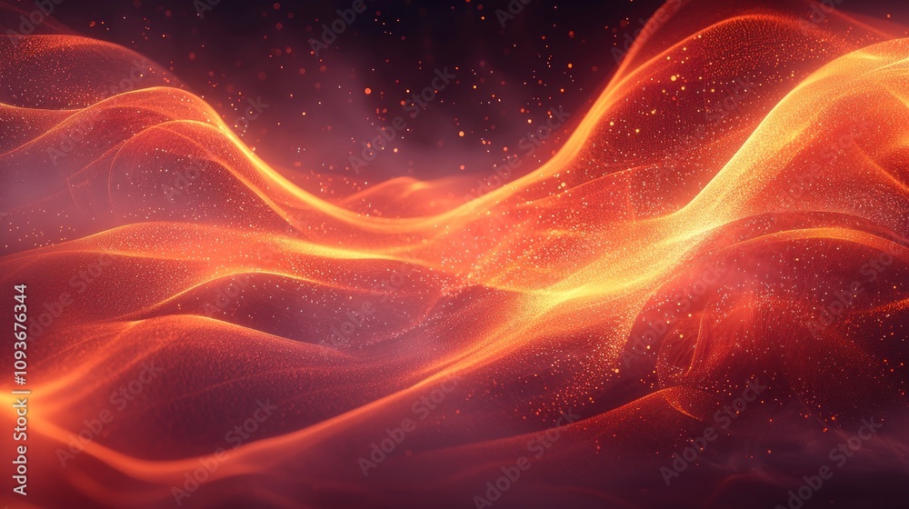 Poster Abstract Orange and Red Glittering Waves with Bokeh