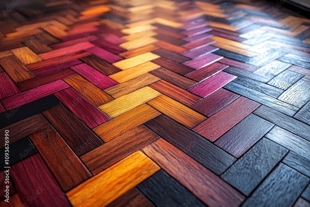 Poster multicolored wooden floor with herringbone pattern