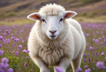 Fototapeta premium a sheep is standing in a field of yellow flowers