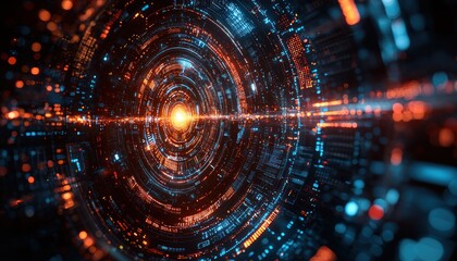 Obraz premium Futuristic Circular Tunnel with Orange and Blue Lights