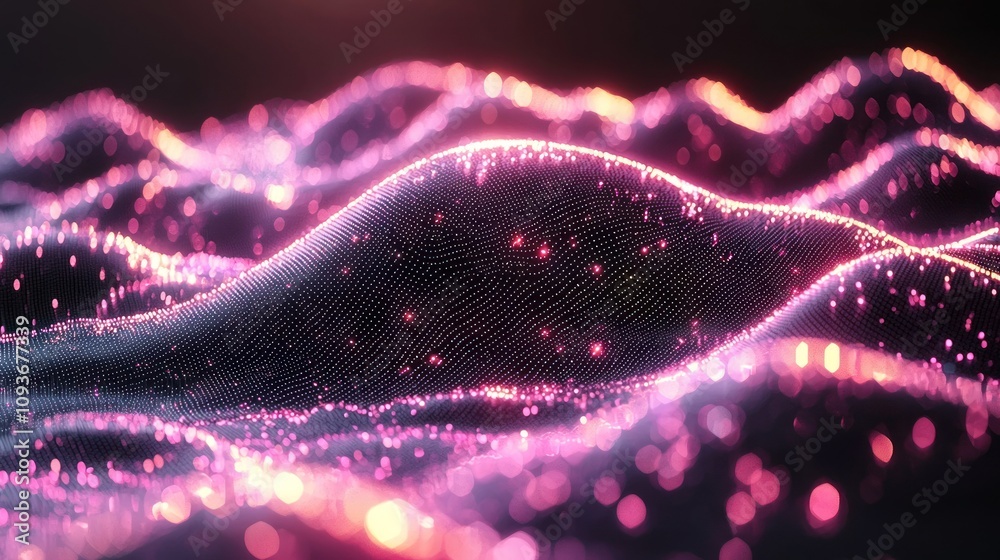 Aufkleber abstract pink and orange light waves with bokeh effect
