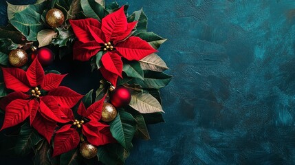 Christmas Poinsettia Wreath Festive Holiday Decoration