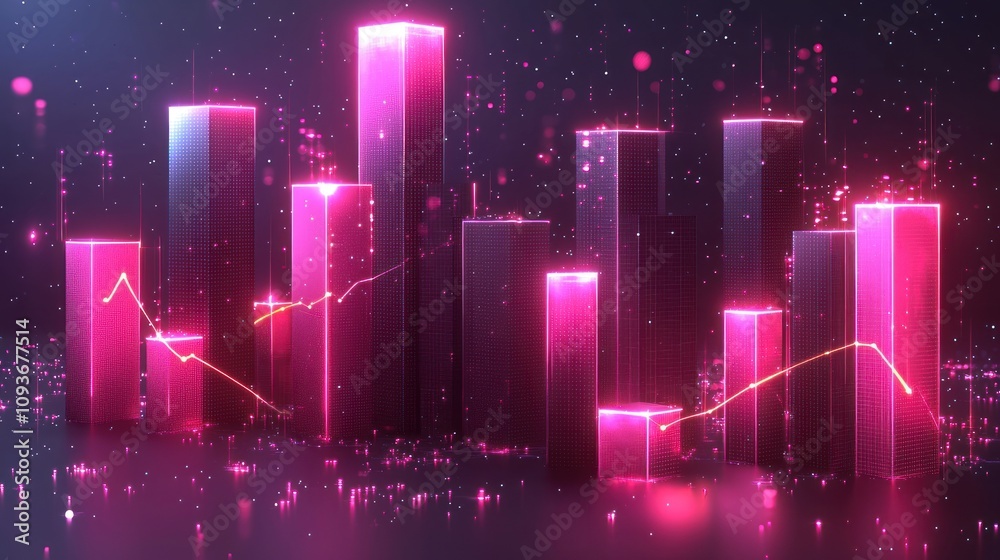 Aufkleber neon pink skyscrapers with a grid pattern and glowing lines