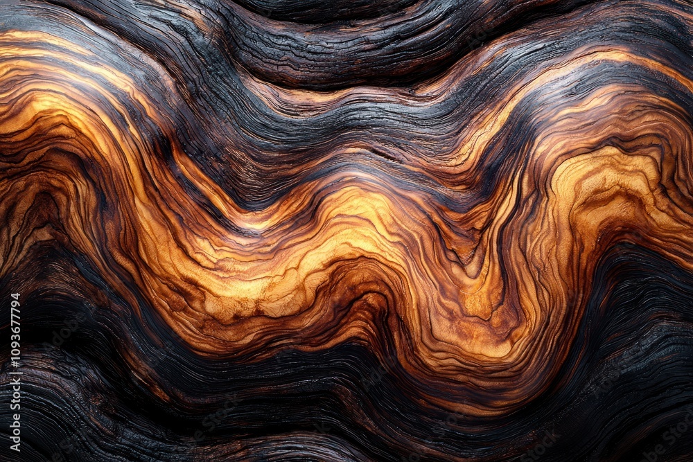 Poster abstract wavy pattern in burned wood grain