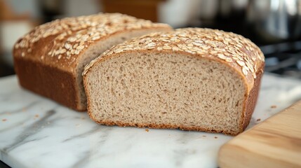 Baking fresh oatmeal bread home kitchen food photography natural lighting close-up culinary delight