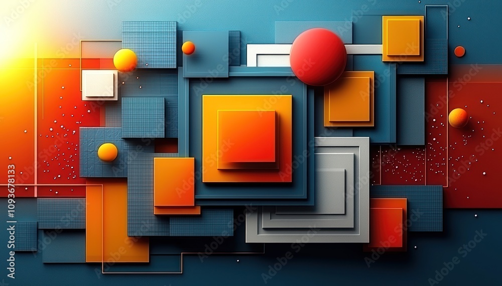 Poster Abstract geometric shapes and colors, creating a dynamic composition.
