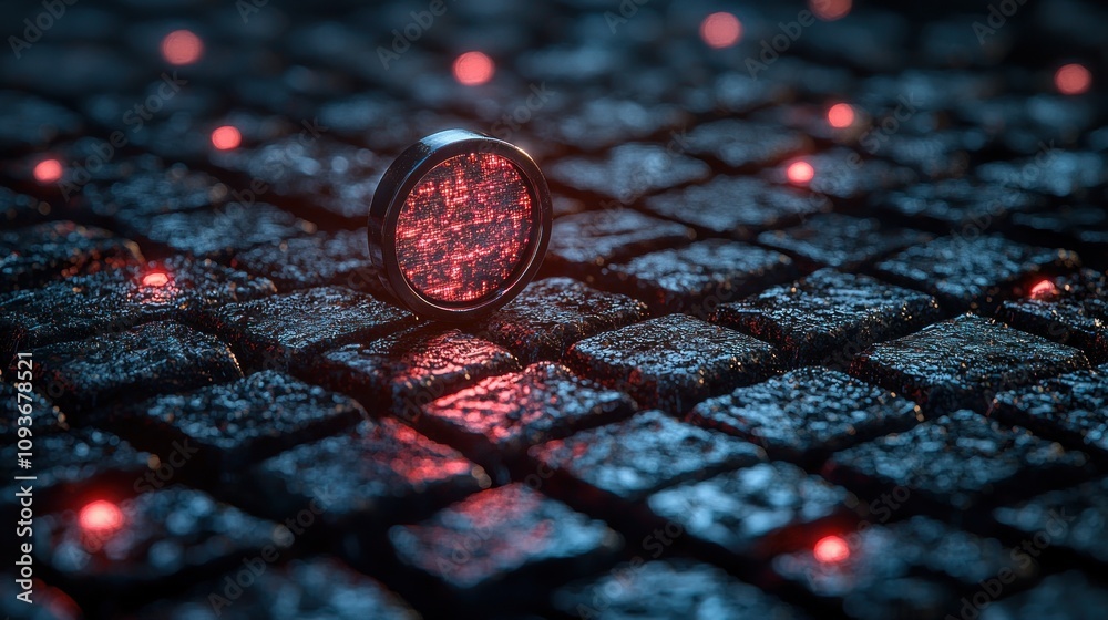 Aufkleber A Circular Object Emitting Red Light on a Stone Surface