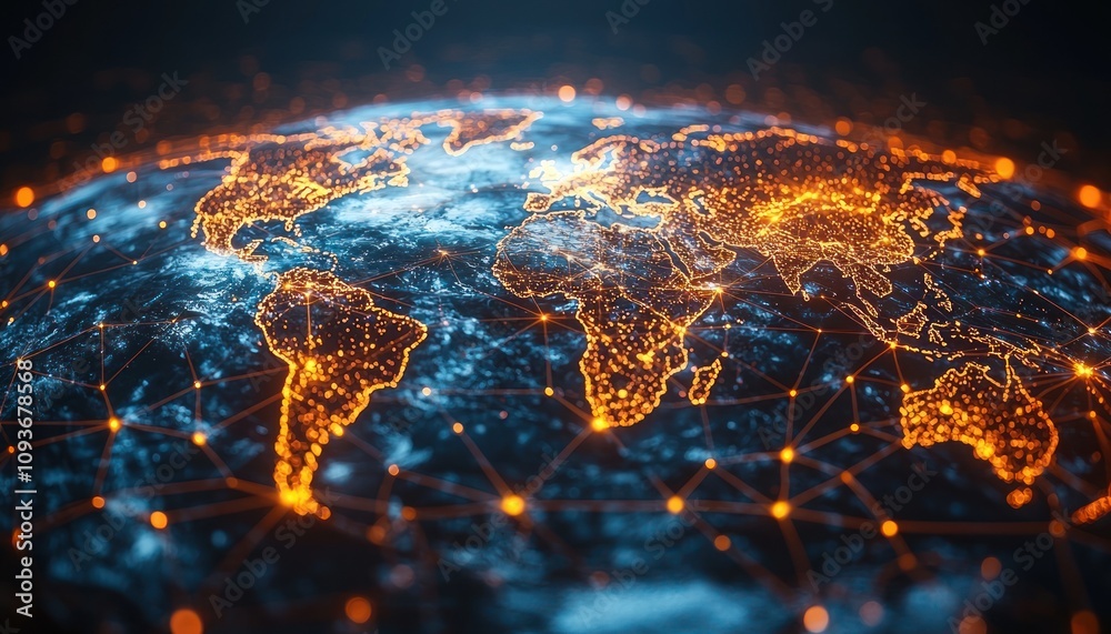 Aufkleber a glowing, interconnected world map representing global network connections.