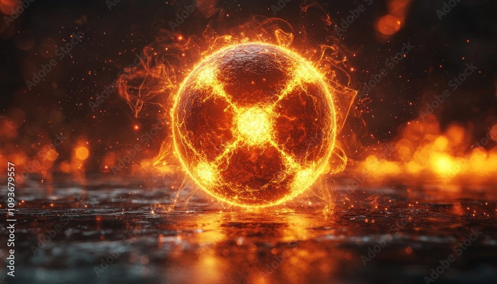 Aufkleber fiery sphere with intricate surface and flames