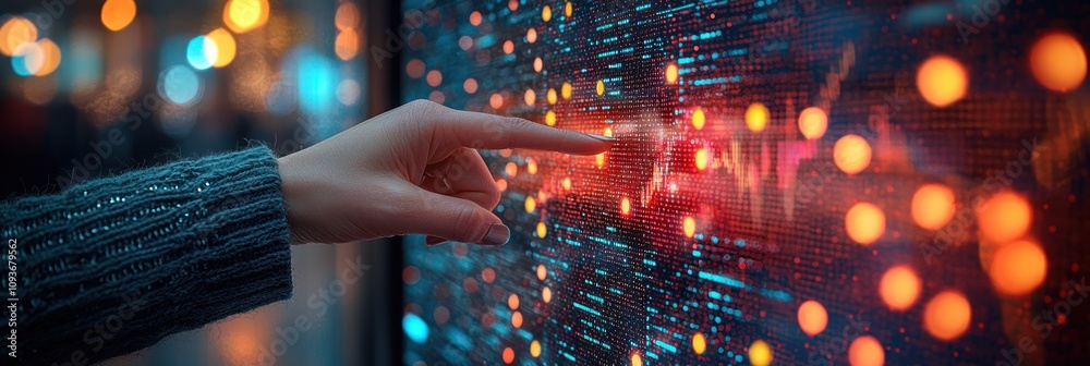 Aufkleber Hand Interacting with Digital Data Display