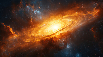 Obraz premium Vibrant spiral galaxy glowing in the depths of space surrounded by luminous stars and cosmic clouds. Generative AI