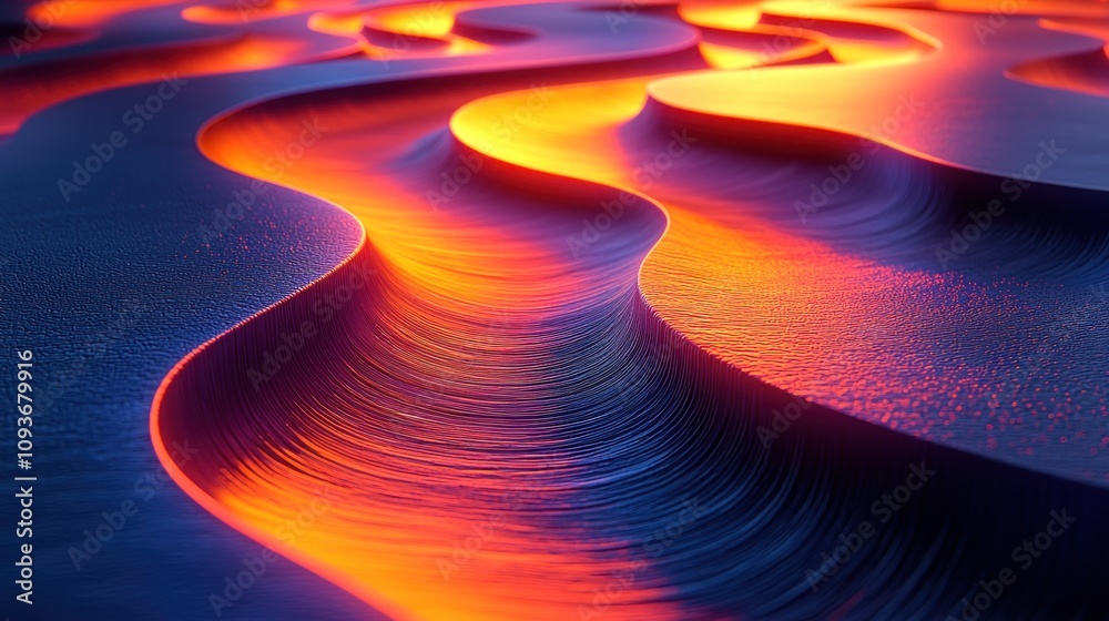 Poster abstract wavy surface with vibrant orange and blue color gradient