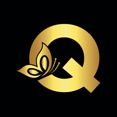 Butterfly Logo combine with letter Q vector template